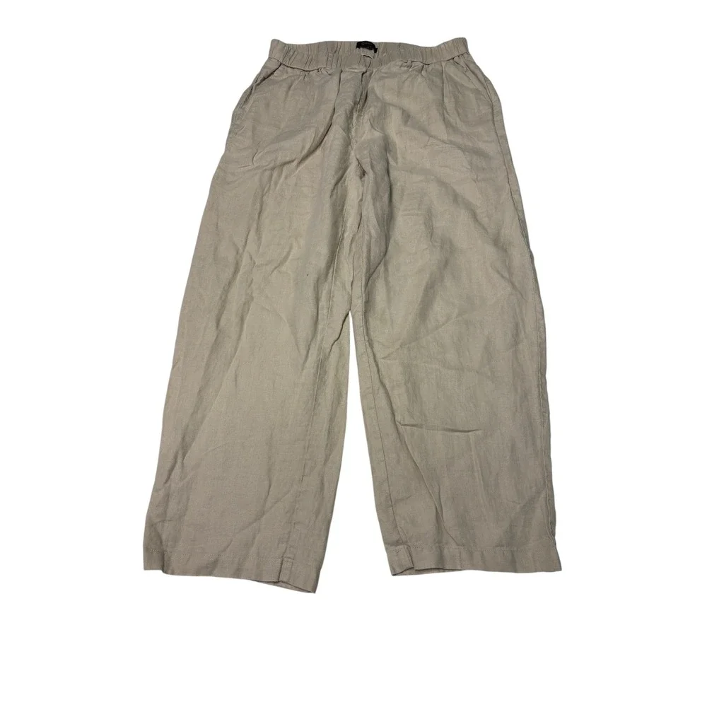 Quince 100% European Linen Pants Driftwood Beige Wide Leg Elastic Womens M 30X25